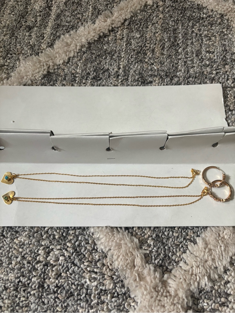 Gold-Tone Double Chain Necklace with Turquoise Heart Accents